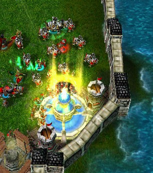 Gondorian troops gather 'round the fountain