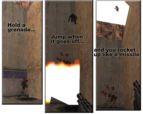 Frag jumping is a last resort jump
and can only be done when you have almost full health and armor.