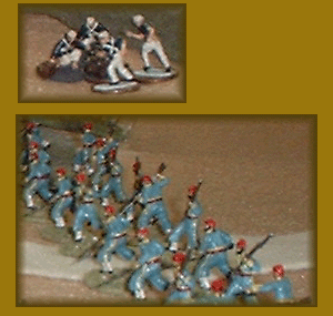 Above, the mitrailleuse team.  Below, the Tiralleurs deploy.