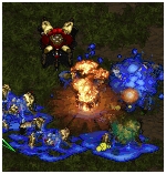 The explosion looks sortof like a cockeyed face made out of fire and explosion.